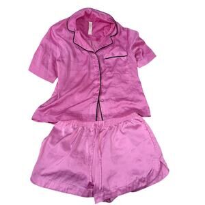 Auden Pink Satin Pajama Set Small Short Sleeve Top & Shorts